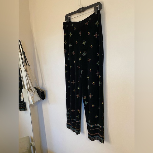 Softwear By Mark Singer Black Pants with Colorful Patterns elastic waist band L - Picture 4 of 9